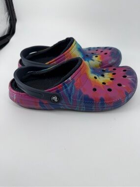 Crocs Classic Lined Clog Tie Dye Black Fleece Slip On M9 W11